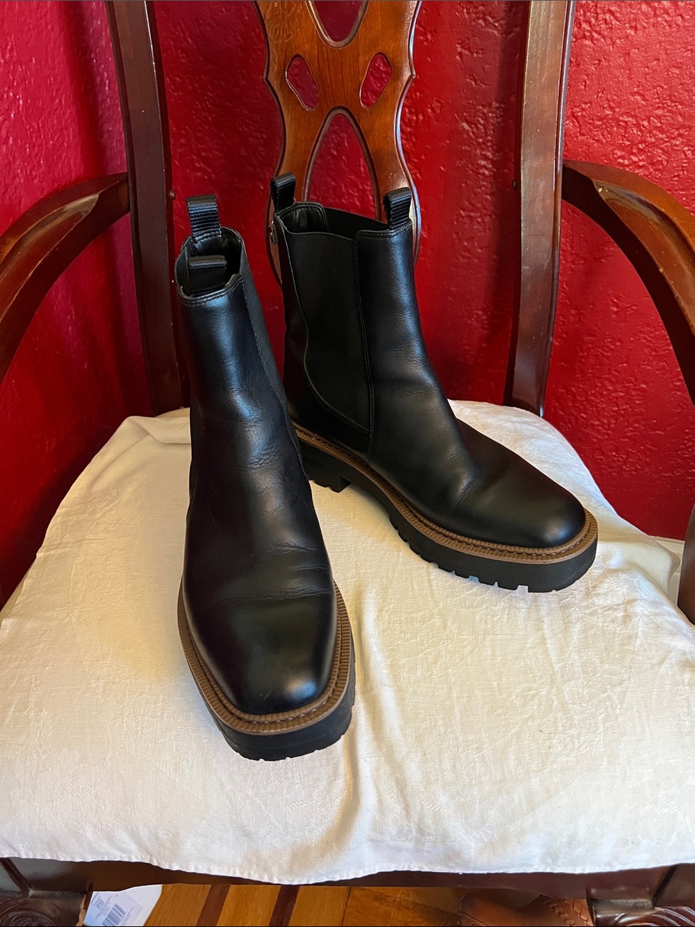 Sam Edelman Black Leather Chelsea Ankle Boots with Brown Welt